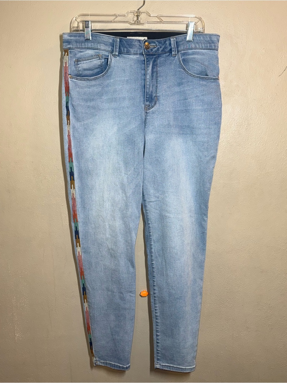 Women’s Knox Rose Light Blue Stretchy Skinny Jeans w/ Embroidered Sides Sz 14